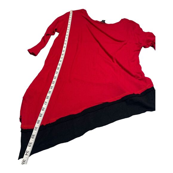 Intro Blouse Top Women's 1X Red Asymmetrical Hem Round Neck 3/4 Sleeve Pullover - Picture 5 of 7